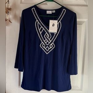 JACLYN SMITH Blue Women’s Long Sleeve, V‎ Neck Shirts Sz S/C